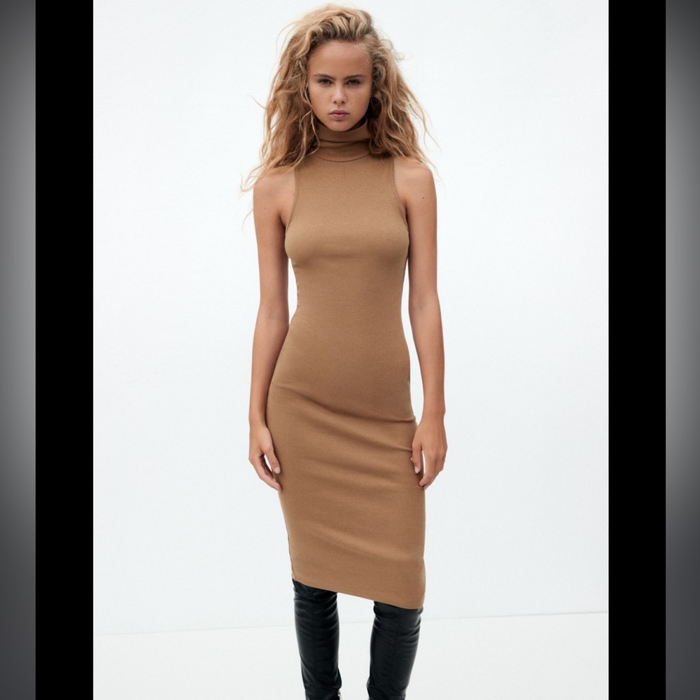 Zara HIGH COLLAR RIB DRESS in LARGE